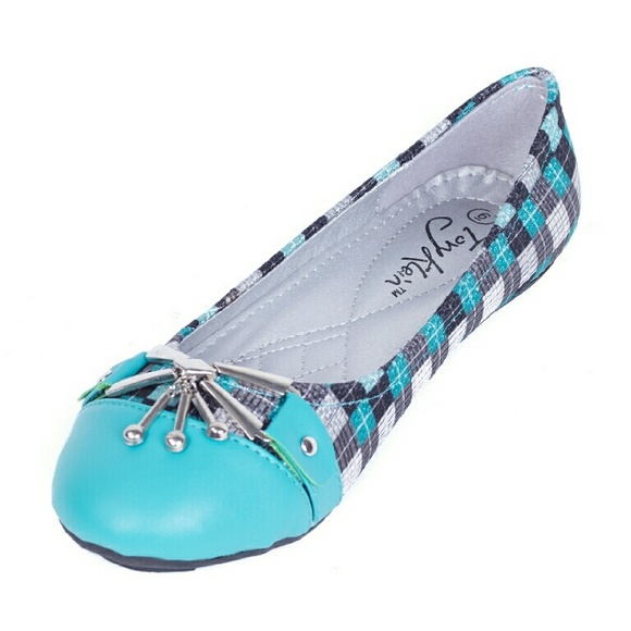 Women Colorblock Ballet Buckle Flats, b-1615, Teal - Picture 1 of 4